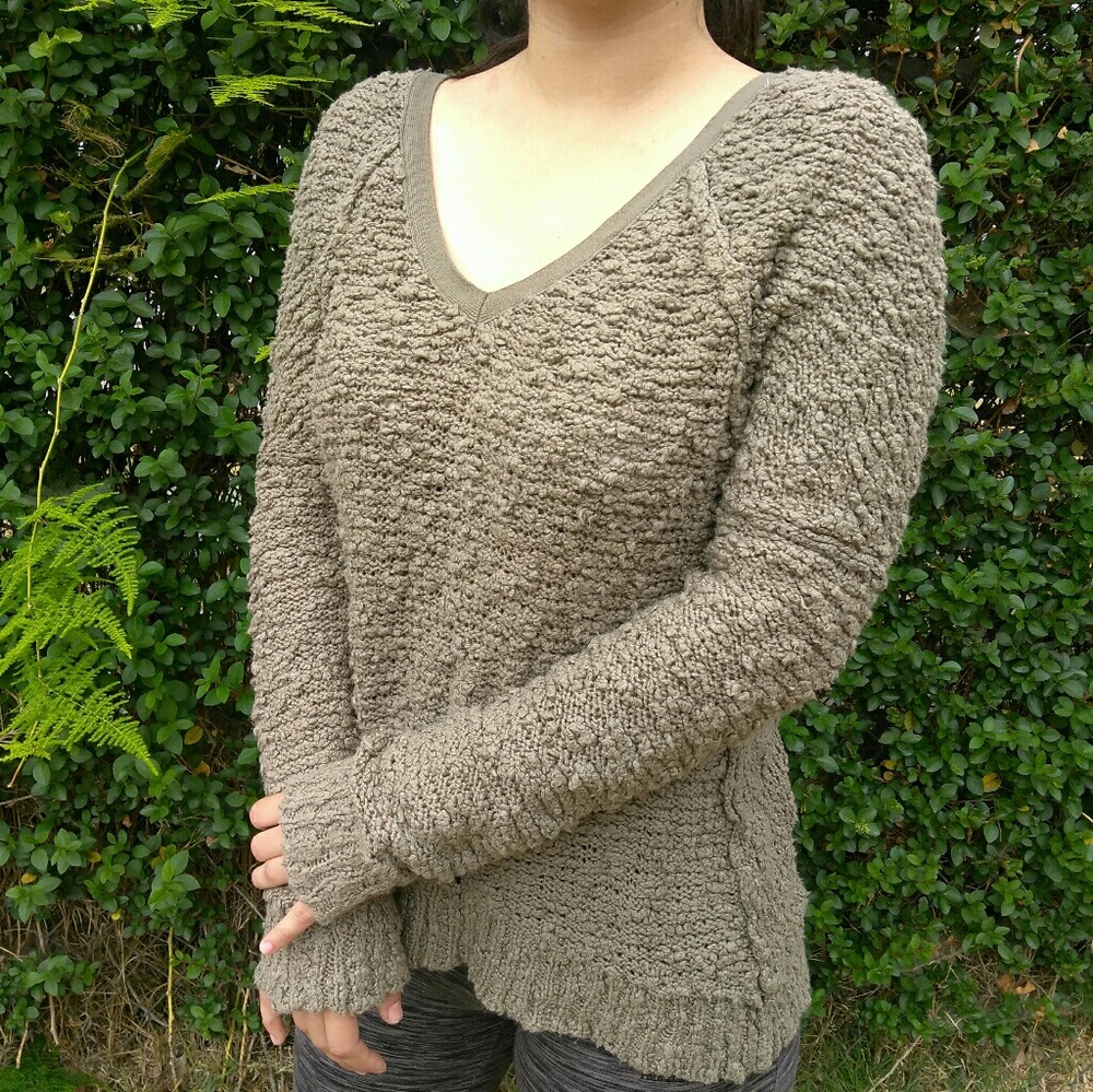 Free People Olive Green Knit Sweater (Small)